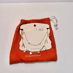 Anthropologie Serefina 14K Gold Plated Faux Pearl Double Strands Ankle Bracelet